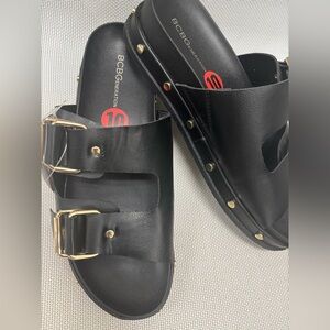 BCBG Generation Black Sandals with Gold Accents